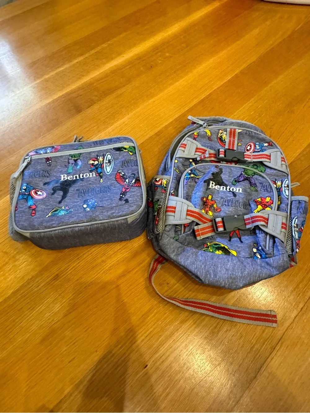 Pottery Barn Kids Mackenzie Marvel Avengers backpack and Lunchbox Superheroes